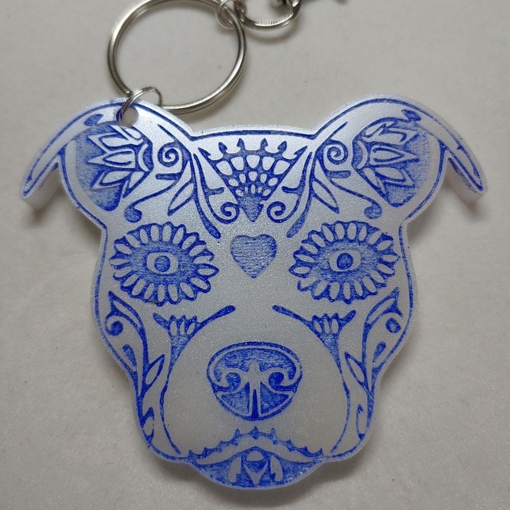 Keychain White Pitbull Sugar Skull